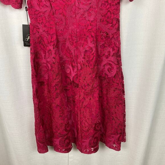 Adrianna Papell Warm Cherry Red Embroidered Lace Midi Dress Sz.2 NWT - Picture 12 of 15